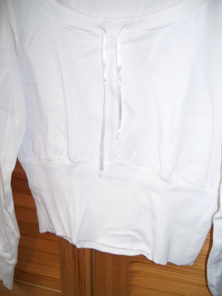 MELROSE// Weißes Langarm-Shirt mit breitem Bund Gr. 36/ 38