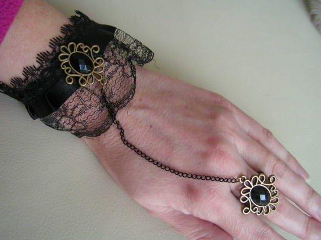 Gothic Hanschmuck Spitze Schwarz Burlesque Viktorianisch