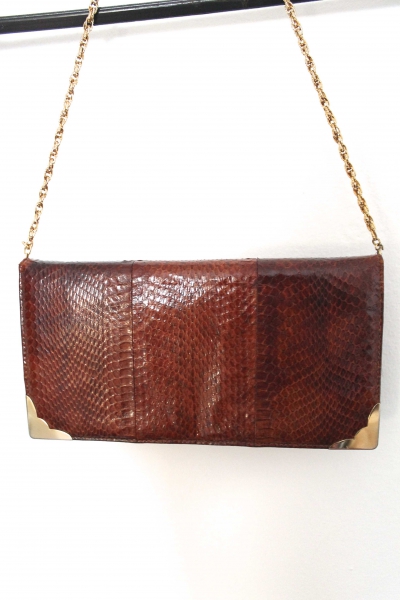 -- Vintage Tasche -- Kroko Tasche mit Gold in Braun