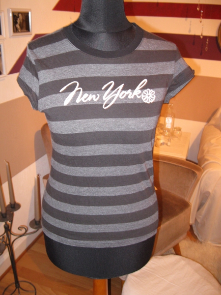 New York Tshirt Gr. XS 34 grau schwarz gestreift