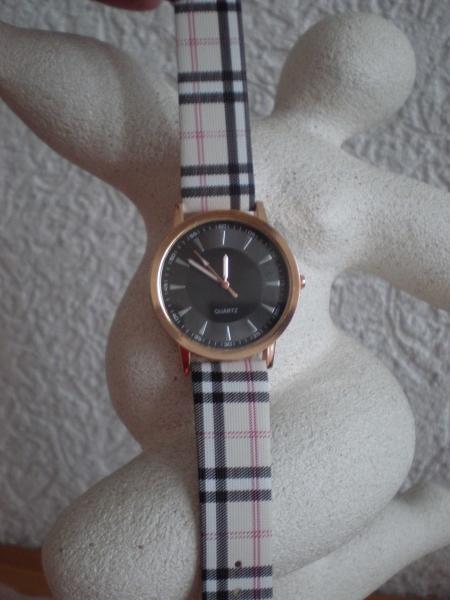 Uhr schwarz gold edel Statement Blogger karo kariert ,neu**