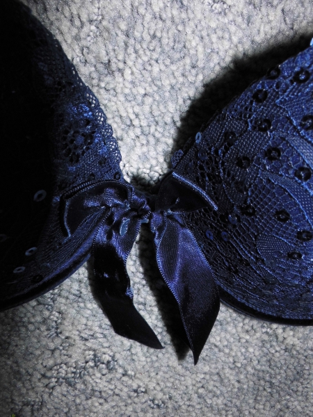 Pailletten-BH-Set Push-up blau-grau-rot