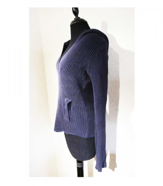 Mango Kapuzenpullover maritim Baumwolle V-Ausschnitt dunkelblau Gr M S 38