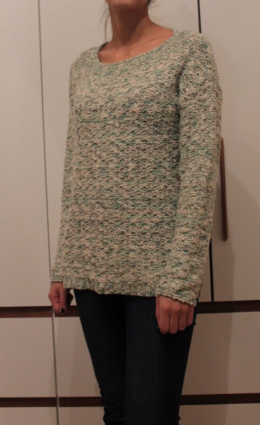NEU! rundhals Strickpullover in türkis - beige - schwarz meliert