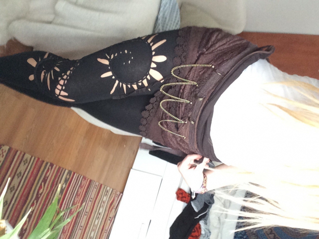 Goa Gürtel Wickelrock Zipfel Rock Braun beige naturfarben Goa Hippie Boho Indie  psychedelisch