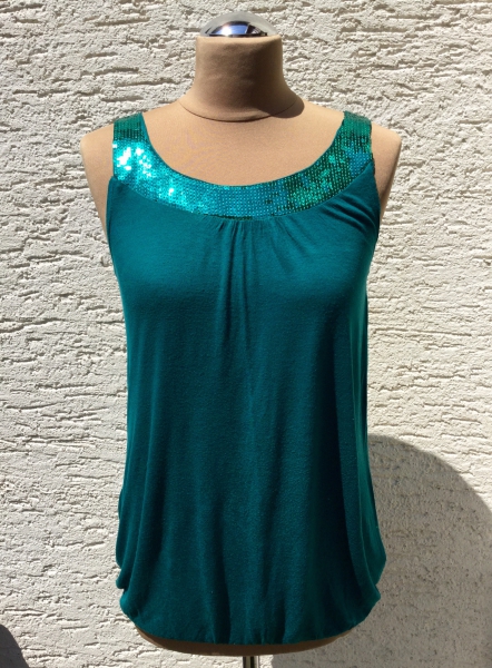 Tanktop Longtop Shirt Oberteil Tunika Petrol grün blau glitzer Pailletten Party elegant Amisu sexy Sommer 