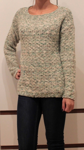 NEU! rundhals Strickpullover in türkis - beige - schwarz meliert