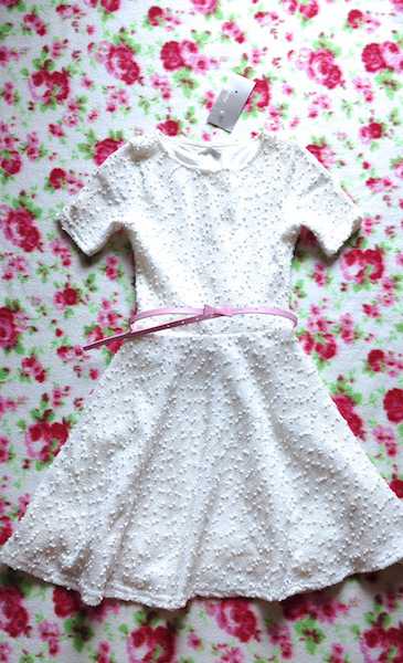 Kleid Orsay *neu* weiß winter Taille Gürtel rosa pink Schleife blogger trend Top Winterkleid boho