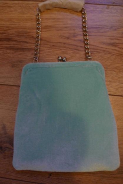 original Anna Sui Handtasche 20x21cm Samt Flauschige Türkis / Pink mit Steinchen & Extra Handkette Clutches Tasche NEU