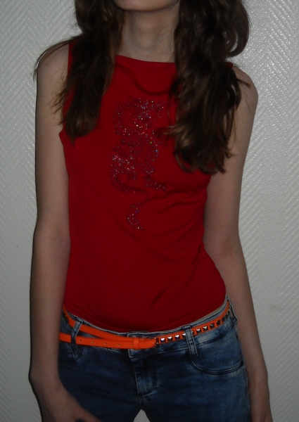 Sexy Trägertop Drache Longtop Party Shirt rot silber Top 34 36 38 XS S M Edel Blogger Vintage