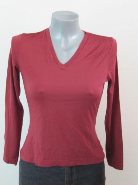 Langarm Oberteil bordeaux V-Ausschnitt