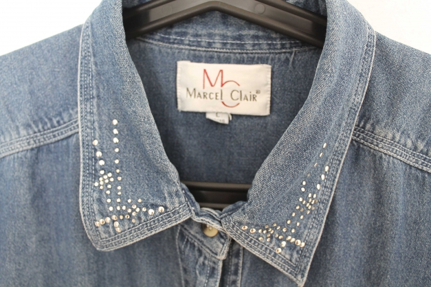 -- Vintage Jeans Hemd -- TrueVintage Hemd in jeansBlau Oversize mit Glitzer