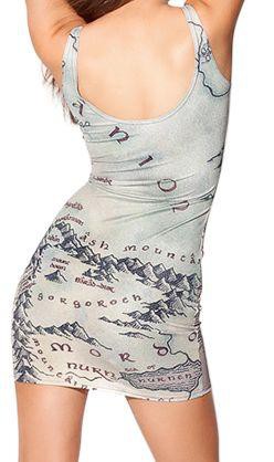 Herr der Ringe Hobbit Mini Kleid Mittelerde Karte XS S 36 38 neu grau