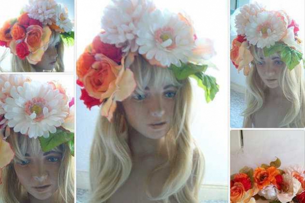 Unikat 4-teilig Kopfschmuck Headpiece Fascinator Blumen Schleier Hochzeit