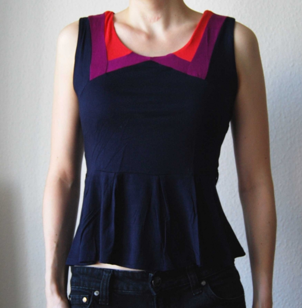 wie neu Peplum Top lila Bubikragen zooey deschanel stil