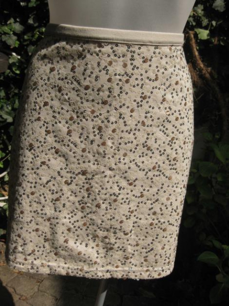 créme farbener Pailletten Chiffon Mini Rock Boho Ibiza Hippie Festival