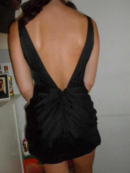  Schwarzes Abendkleid rückenfrei mit großer Schleife Rockabilly Vintage