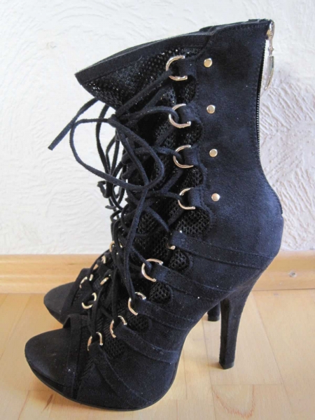 *** High Heels Stiefeletten Peeptoes Netz ***