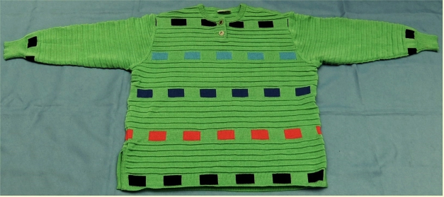 Erica Rössler Damen-Pullover - Liniengesteppt - Größe 44 - Grün mit Muster - Besonderheit : Mit Miniloch