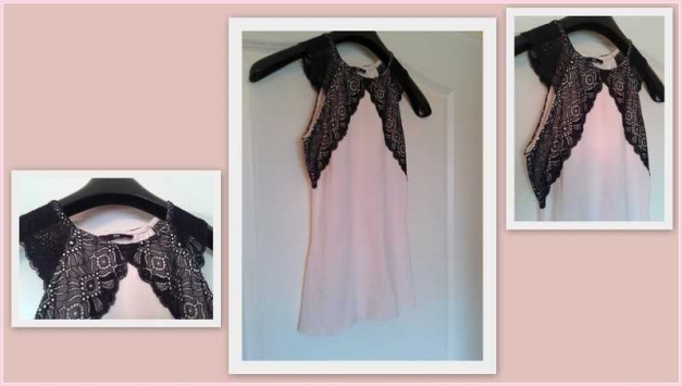 Top mit Spitze - Schwarz - Blassrosa - H&M - Business Schick Stretch Eng Edel