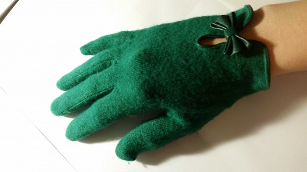 Handschuhe mit Schleife , Vintage dunkelgrün