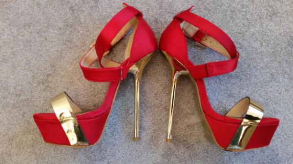  Plateau Highheels Rot/Gold