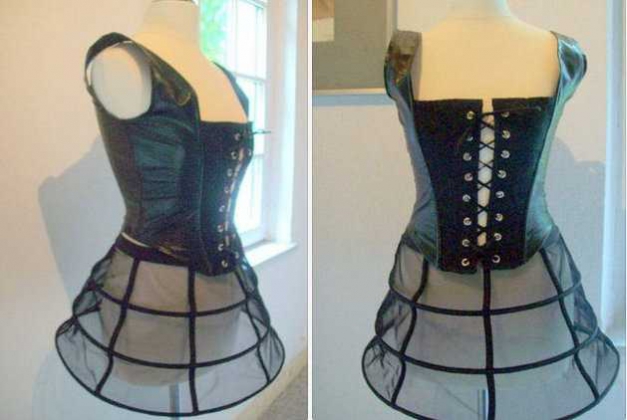  Lack Mieder Corsage XS schwarz Brokat pin up burlesque gothic steampunk