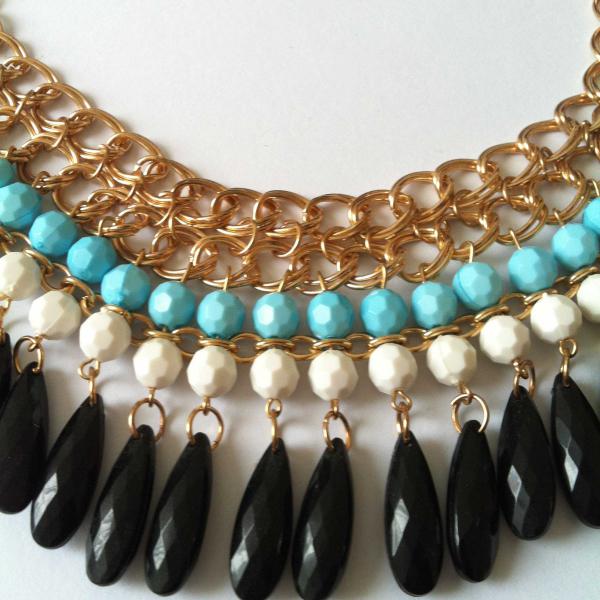 Gold Blau Schwarze Statement Kette