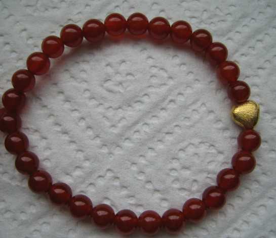 Armband Karneol Perlen 6mm Herz 925er Silber vergoldet