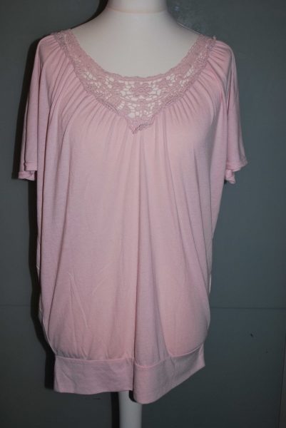 T-Shirt rosa nude Spitze weit ausgeschnitten Oversize Gr.40