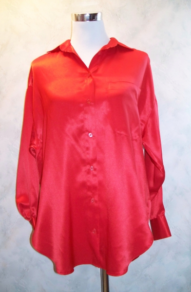 VINTAGE// Rote 80er-Longbluse (super-)oversized Uni Gr. 36-40