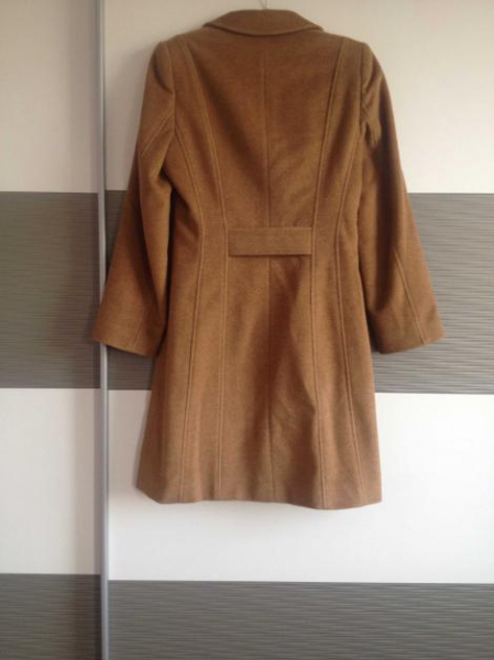 Escada Mantel beige nude braun S 36 Wolle Seide Wollmantel