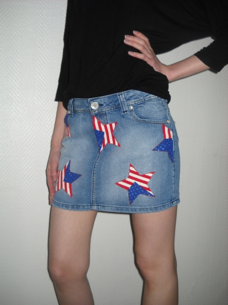 American Flag Jeansrock Rock DIY Hüftrock Pimkie blau jeansblau 34 36 XS S M Sterne Blogger