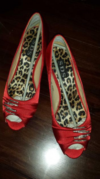 rote Pumps Schuhe mit Strass Größe 39 Absatz 6cm innen mit Leopardenmuster