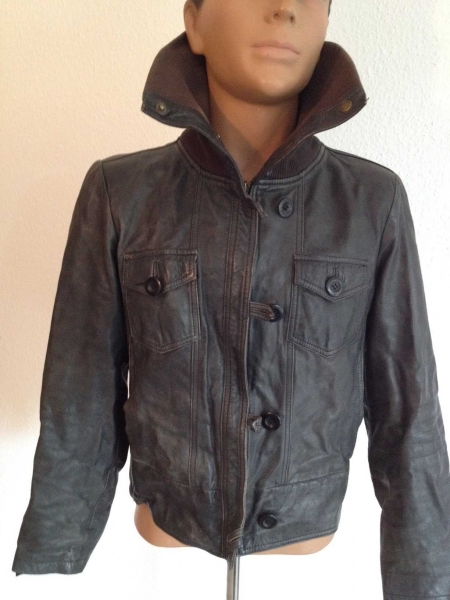 Street one / Lederjacke mit Rippstrickkragen