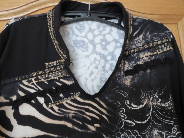 Shirt, Langarm, Gr.38/S, schwarz-beige, schick