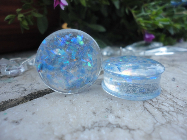 Plugs mit blauen Kristallen 24mm