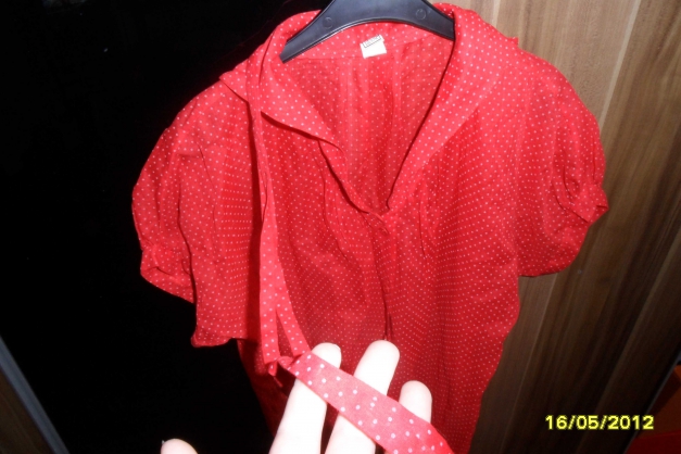 Pünktchen ,Schluppenbluse, rot weißen Punkten GR 40,Tru Blouse,Vintage, Hipster, Rockabella