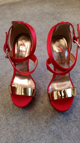  Plateau Highheels Rot/Gold