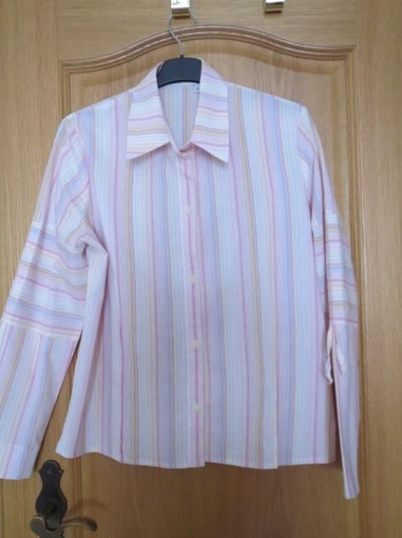 Bluse, Gr.42/M, Langarm, gestreift, rosa-weiß