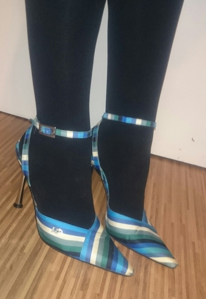 Red Or Dead Pumps blaue Streifen High Heel Metallabsatz 