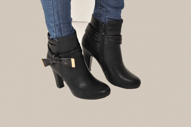 Stiefelette ModeQueen mit Schleife Schwarz gefüttert hoher Absatz