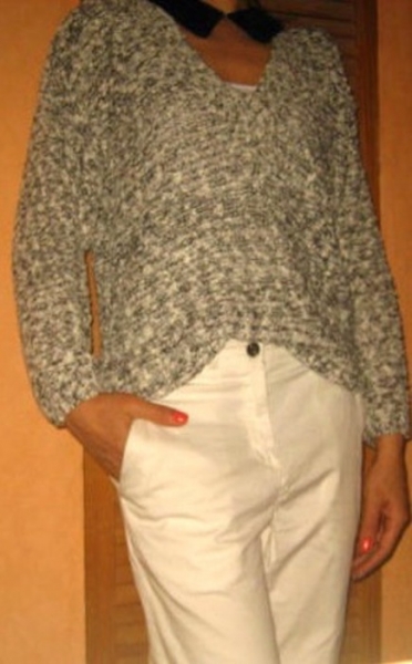 Strickpullover Tweed Pulli Pullover Boucle Vintage Schwarz Weiß oversized XS S M 34 36 38 40