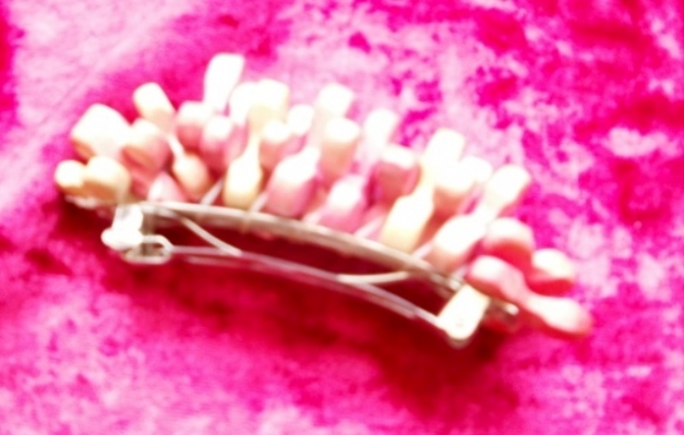 Haarspange, rosa/hellgelb, Holz