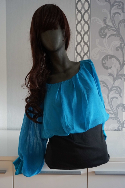 Luftige Bluse Blau mit Reißverschluss M L 38 40