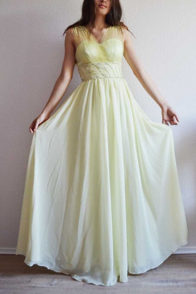 Abiballkleid Abendkleid Chiffon zitronengelb blassgelb glitzer