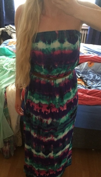 Maxikleid Bandeau Batik schulterfrei Hippie Sommer Kleid lang Festival