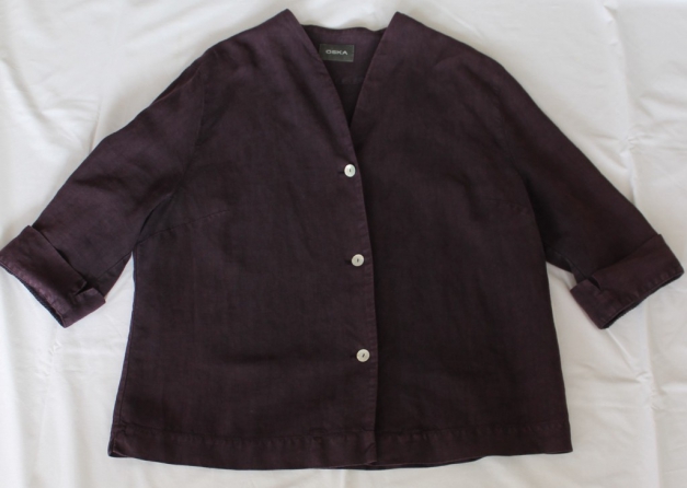 Damen-Leinenanzug, Auberginefarben, Marke „Oska“