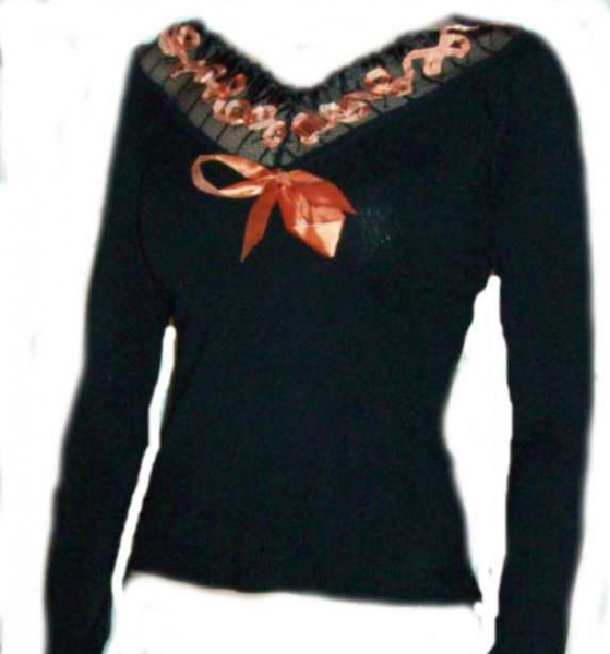 Spitzen Pullover Satinband Schleife Gothic schwarz orange
