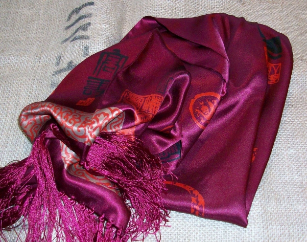 Schal 100% Seide Japan weinrot